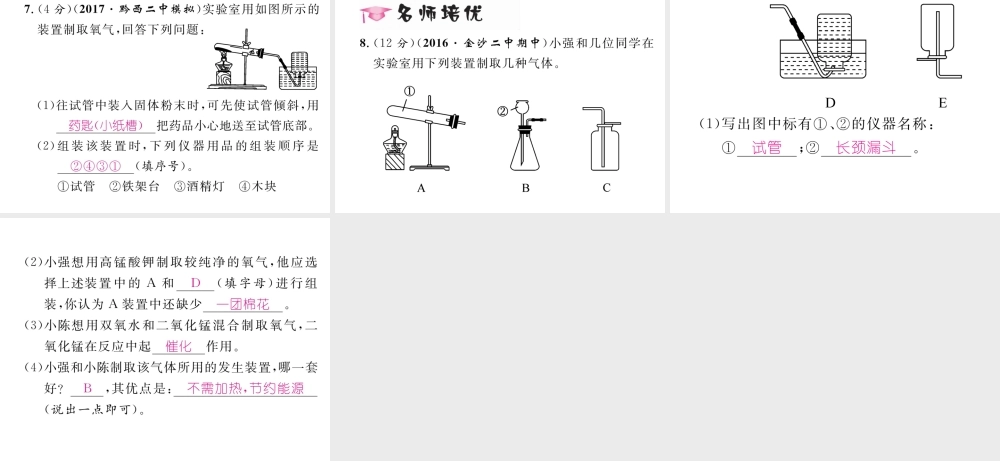 （毕节专用）秋九年级化学上册 2 我们周围的空气 实验活动1 氧气的实验室制取与性质作业课件 （新版）新人教版-（新版）新人教版初中九年级上册化学课件