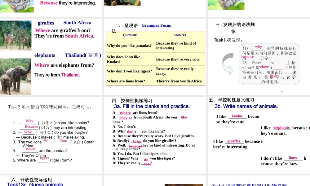 （水滴系列）七年级英语下册 Unit 5 Why do you like pandas（第3课时）Section A（Grammar Focus-3c）课件 （新版）人教新目标版-（新版）人教新目标版初中七年级下册英语课件