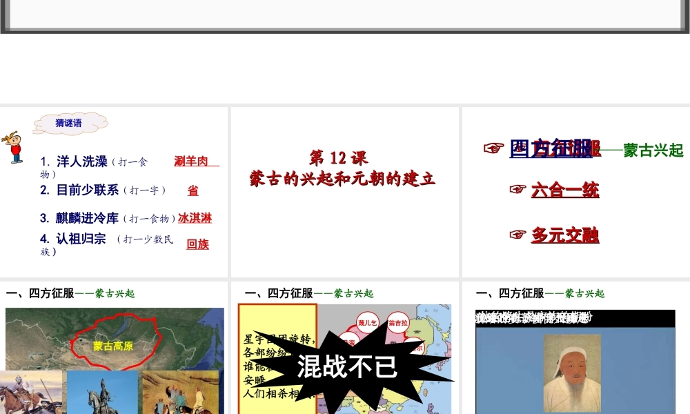 （水滴系列）七年级历史下册 第12课《蒙古的兴起和元朝的建立》课件1 新人教版