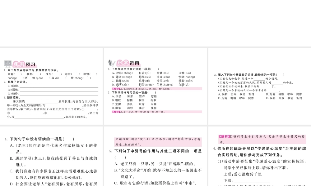 （毕节专版）春七年级语文下册 第3单元 10 老王习题课件 新人教版-新人教版初中七年级下册语文课件