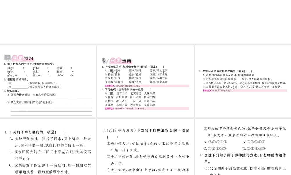 （毕节专版）春七年级语文下册 第3单元 11 台阶习题课件 新人教版-新人教版初中七年级下册语文课件