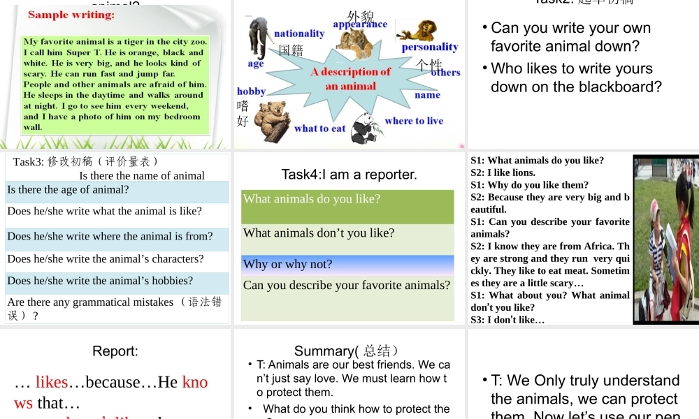 （水滴系列）七年级英语下册 Unit 5 Why do you like pandas（第6课时）Section B（3a-Self check）课件 （新版）人教新目标版-（新版）人教新目标版初中七年级下册英语课件