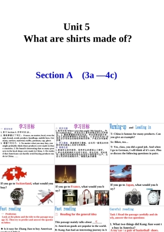 （水滴系列）九年级英语全册 Unit 5 What are the shirts made of（第3课时）Section A（3a-4c）课件 （新版）人教新目标版-（新版）人教新目标版初中九年级全册英语课件