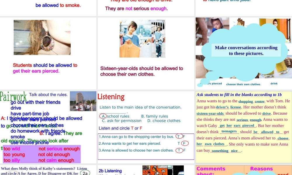 （水滴系列）九年级英语全册 Unit 7 Teenagers should be allowed to choose their own clothes（第2课时）Section A（1a-2d）课件 （新版）人教新目标版-（新版）人教新目标版初中九年级全册英语课件