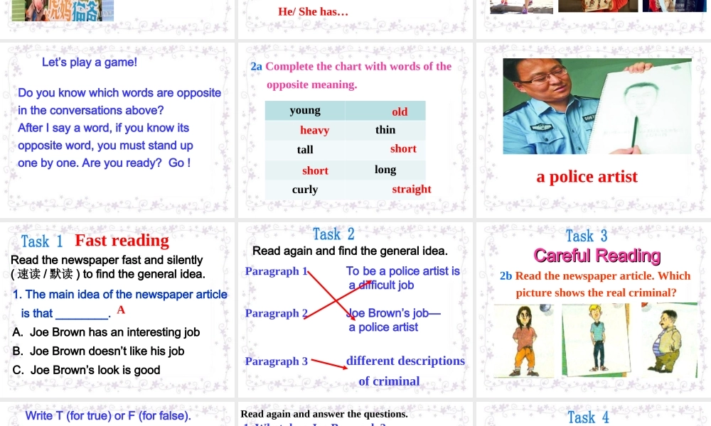 （水滴系列）七年级英语下册 Unit 9 What does he look like（第5课时）Section B（2a-2c）课件 （新版）人教新目标版-（新版）人教新目标版初中七年级下册英语课件