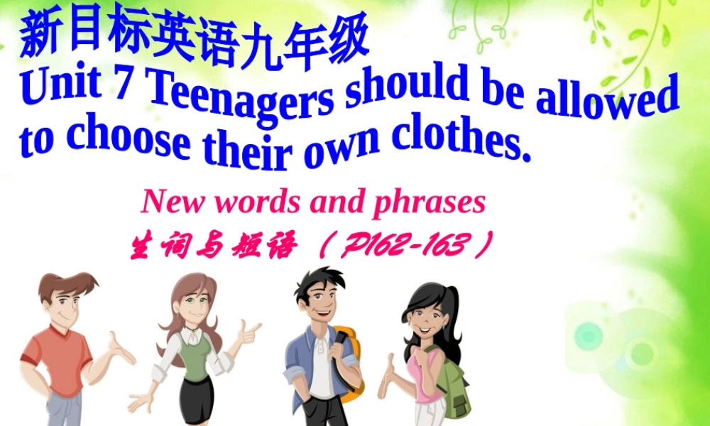 （水滴系列）九年级英语全册 Unit 7 Teenagers should be allowed to choose their own clothes生词和短语课件 （新版）人教新目标版-（新版）人教新目标版初中九年级全册英语课件