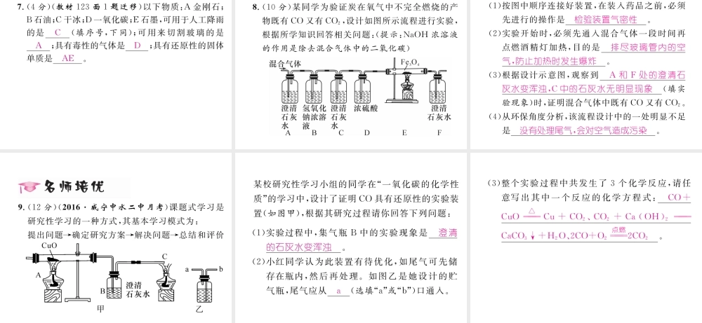 （毕节专用）秋九年级化学上册 6.3 第2课时 一氧化碳作业课件 （新版）新人教版-（新版）新人教版初中九年级上册化学课件