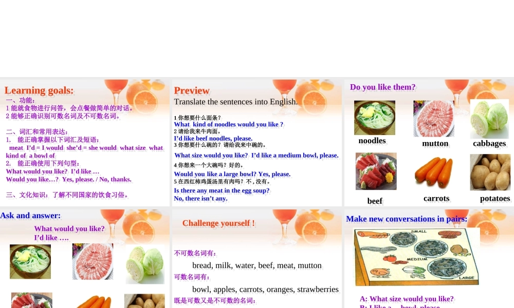 （水滴系列）七年级英语下册 Unit 10 I’d like some noodles（第3课时）Section A（Grammar Foucs-3c）课件 （新版）人教新目标版-（新版）人教新目标版初中七年级下册英语课件