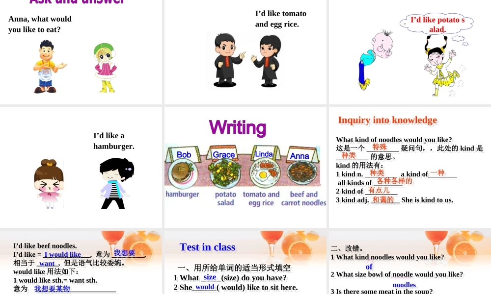 （水滴系列）七年级英语下册 Unit 10 I’d like some noodles（第3课时）Section A（Grammar Foucs-3c）课件 （新版）人教新目标版-（新版）人教新目标版初中七年级下册英语课件