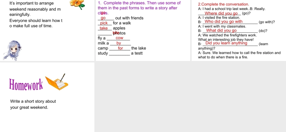 （水滴系列）七年级英语下册 Unit 12 What did you do last weekend（第6课时）Section B（3a-self check）课件 （新版）人教新目标版-（新版）人教新目标版初中七年级下册英语课件