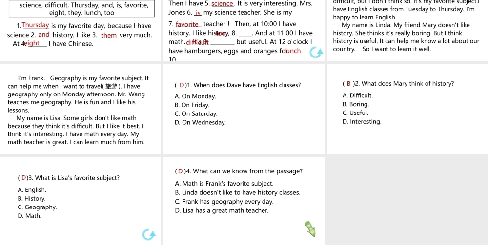 （江西专版）七年级英语上册 Unit 9 My favorite subject is science第四课时课件 （新版）人教新目标版-（新版）人教新目标版初中七年级上册英语课件