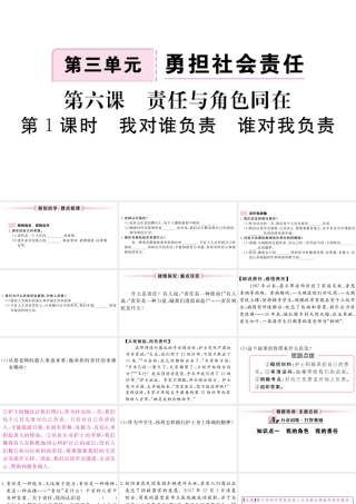 （江西专版）八年级道德与法治上册 第三单元 勇担社会责任 第六课 责任与角色同在 第1框 我对谁负责 谁对我负责习题课件 新人教版-新人教版初中八年级上册政治课件