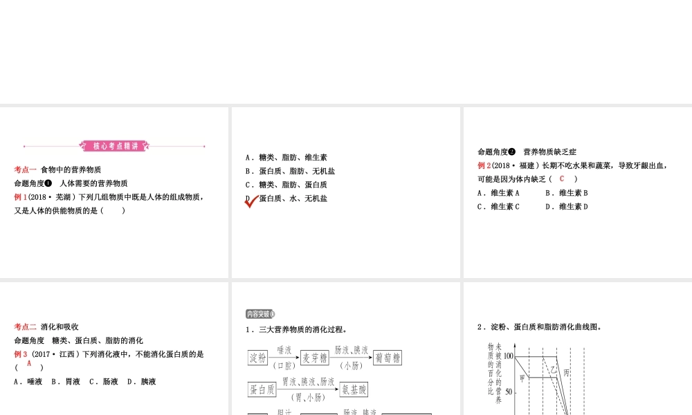 （江西专版）中考生物 第1部分 第四单元 第二章 人体的营养复习课件-人教级全册生物课件