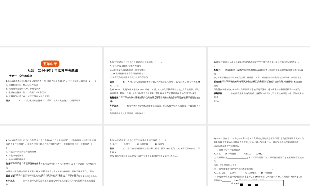 （江苏专版）中考化学复习 专题一 空气 氧气（试卷部分）课件-人教版初中九年级全册化学课件