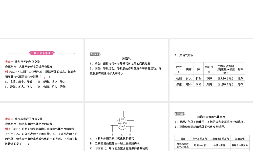 （江西专版）中考生物 第1部分 第四单元 第三章 人体的呼吸复习课件-人教级全册生物课件