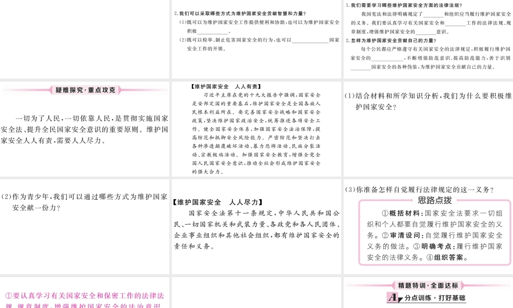 （江西专版）八年级道德与法治上册 第四单元 维护国家利益 第九课 树立总体国家安全观 第2框 维护国家安全习题课件 新人教版-新人教版初中八年级上册政治课件