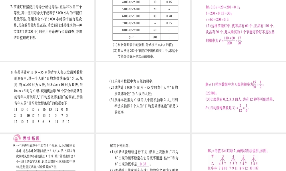 （江西专级数学上册 第3章 概率的进一步认识 3.2 用频率估计概率作业课件 （新版）北师大版-（新版）北师大级上册数学课件