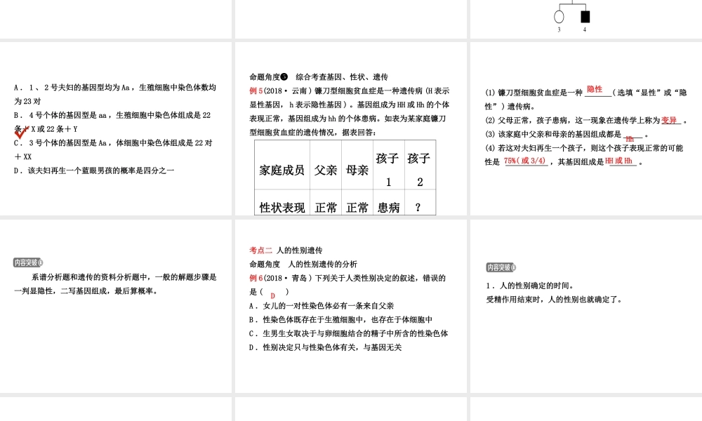 （江西专版）中考生物 第七单元 生物圈中生命的延续和发展 第二章 生物的遗传和变异复习课件-人教版初中九年级全册生物课件