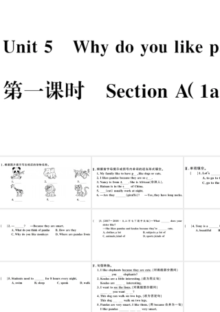 （江西专版）七年级英语下册 Unit 5 Why do you like pandas第一课时习题课件（新版）人教新目标版-（新版）人教新目标版初中七年级下册英语课件