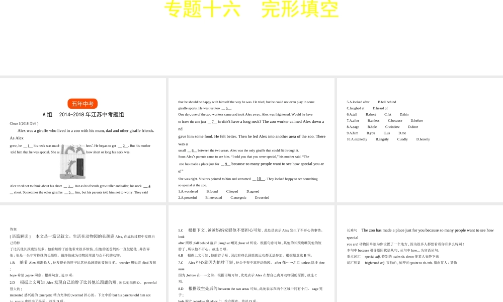 （江苏专用）中考英语复习 专题十六 完形填空（试卷部分）课件-人教版初中九年级全册英语课件