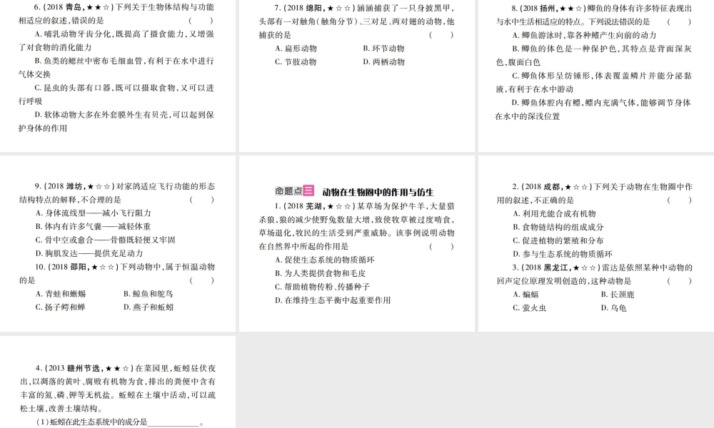 （江西专版）中考生物总复习 八 生物的多样性（动、植物的类群）教材整理课件-人教级全册生物课件