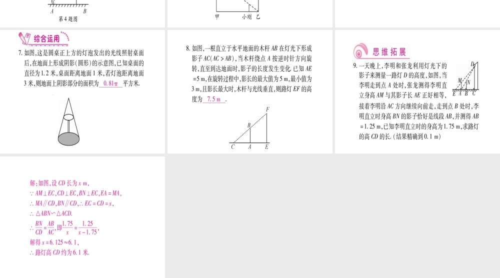 （江西专级数学上册 第5章 投影与视图 5.1 投影 第1课时 投影与中心投影作业课件 （新版）北师大版-（新版）北师大级上册数学课件