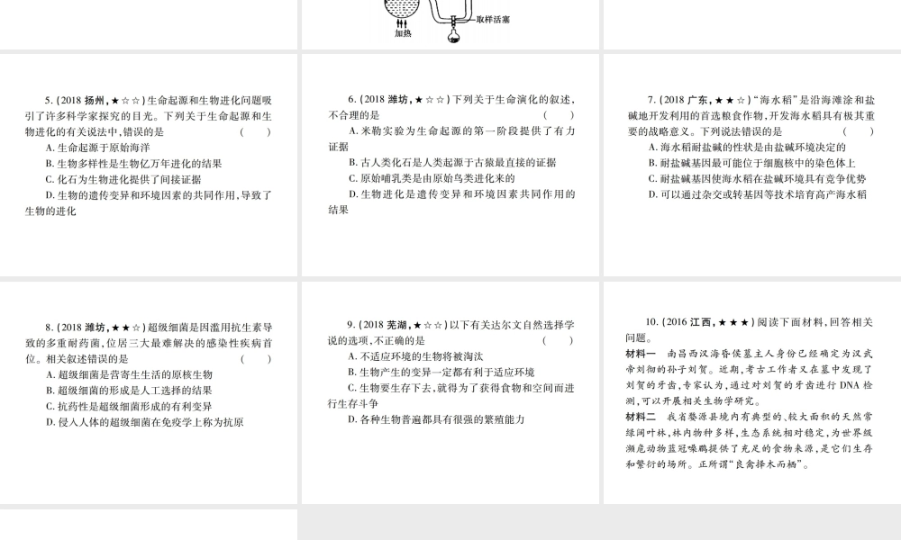 （江西专版）中考生物总复习 八 生物的多样性（生命的起源和生物进化）教材整理课件-人教级全册生物课件