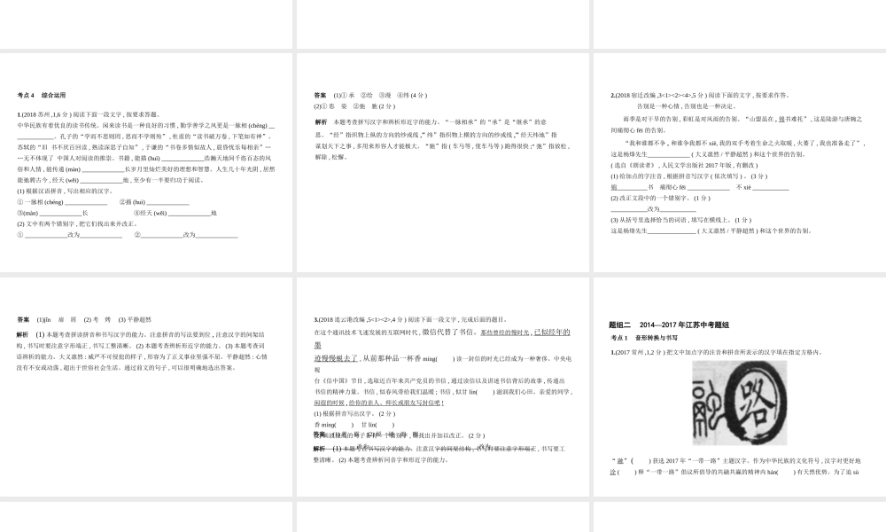 （江苏专用）中考语文总复习 专题一 汉字的识字与写字（试题部分）课件-人教版初中九年级全册语文课件