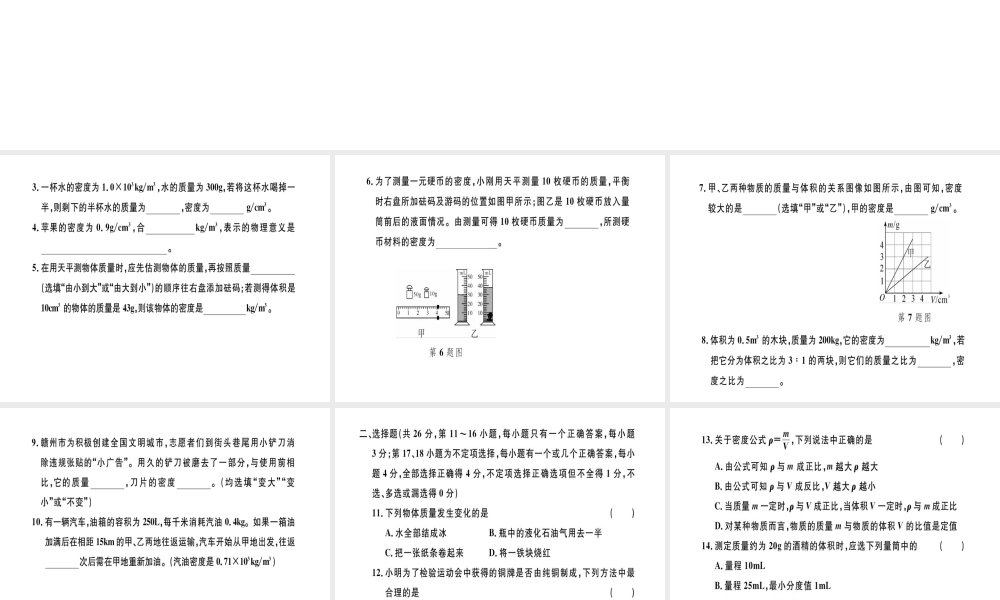 （江西专版）八年级物理上册 第六章 质量和密度检测卷习题课件 （新版）新人教版-（新版）新人教版初中八年级上册物理课件