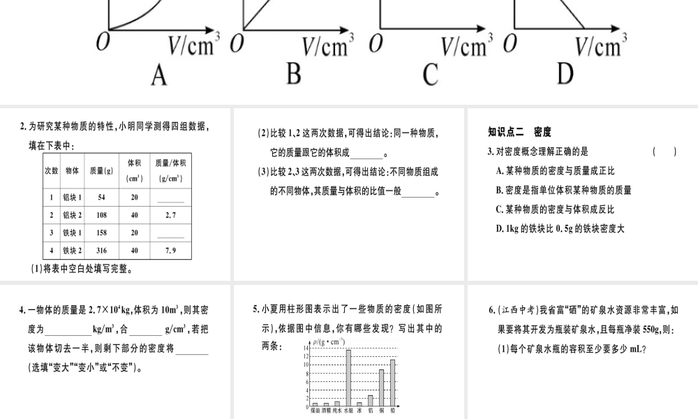 （江西专版）2018年八年级物理上册 第六章 第2节 密度习题课件 （新版）新人教版