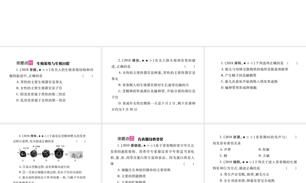 （江西专版）中考生物总复习 七 生物的生殖、发育与遗传（人的生殖和发育与青春期）教材整理课件-人教级全册生物课件