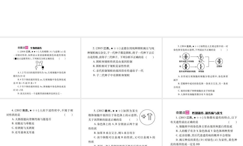 （江西专版）中考生物总复习 七 生物的生殖、发育与遗传（生物的遗传和变异）教材整理课件-人教版初中九年级全册生物课件