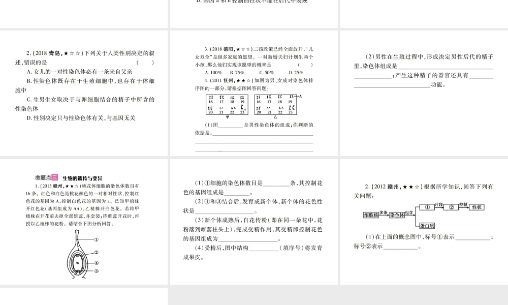 （江西专版）中考生物总复习 七 生物的生殖、发育与遗传（生物的遗传和变异）教材整理课件-人教版初中九年级全册生物课件