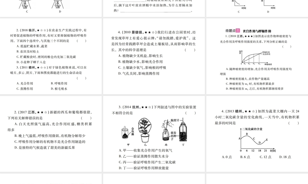 （江西专版）中考生物总复习 四 生物圈中的绿色植物（绿色植物的光合作用和呼吸作用）教材整理课件-人教级全册生物课件