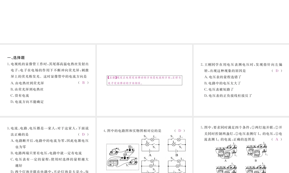 （江西专用）九年级物理全册 综合训练（二）电流和电压同步练习课件 （新版）新人教版-（新版）新人教版初中九年级全册物理课件