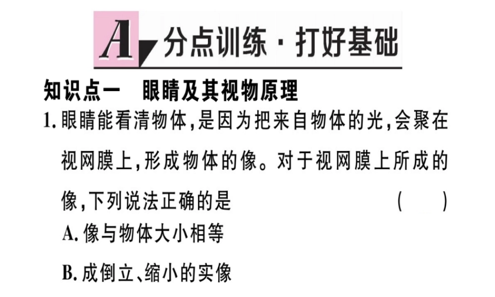 （江西专版）八年级物理上册 第五章 第4节 眼睛和眼镜习题课件 （新版）新人教版-（新版）新人教版初中八年级上册物理课件