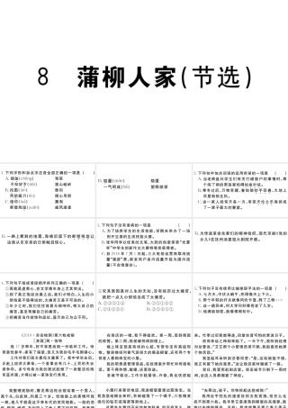 （江西专用）九年级语文下册 第二单元 8 蒲柳人家（节选）习题课件 新人教版-新人教版初中九年级下册语文课件