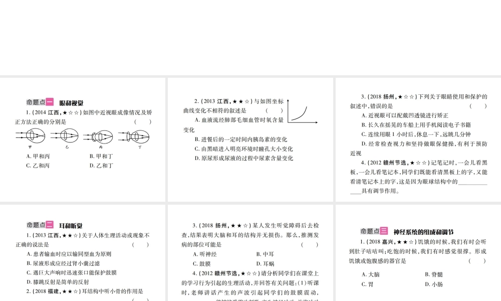 （江西专版）中考生物总复习 五 生物圈中的人（人体通过神经系统和内分泌系统调节生命活动）教材整理课件-人教版初中九年级全册生物课件