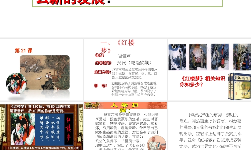 （水滴级历史下册 第21课 清朝前期的文学艺术课件 新人教版