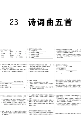 （江西专用）九年级语文下册 第六单元 23 诗词曲五首习题课件 新人教版-新人教版初中九年级下册语文课件