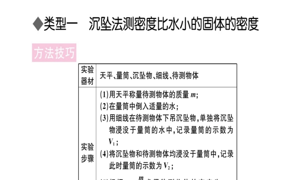 （江西专版）八年级物理上册 专题六 测量物质密度的特殊方法习题课件 （新版）新人教版-（新版）新人教版初中八年级上册物理课件