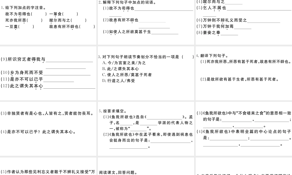 （江西专用）九年级语文下册 第三单元 9 鱼我所欲也习题课件 新人教版-新人教版初中九年级下册语文课件