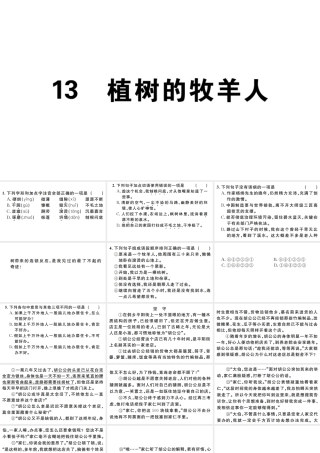 （江西专版）七年级语文上册 第四单元 13 植树的牧羊人习题课件 新人教版-新人教版初中七年级上册语文课件