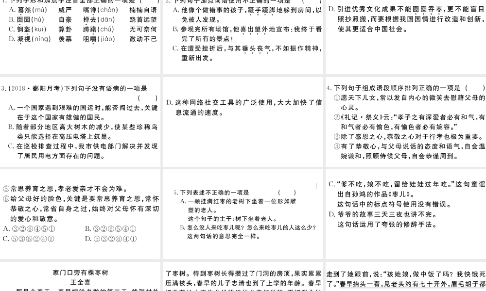 （江西专用）九年级语文下册 第五单元 19 枣儿习题课件 新人教版-新人教版初中九年级下册语文课件