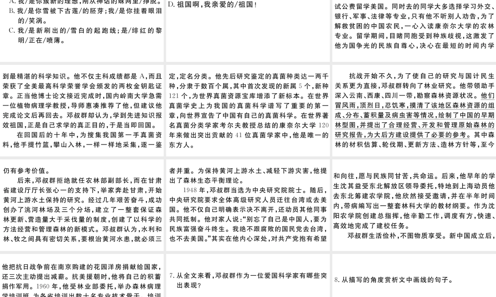 （江西专用）九年级语文下册 第一单元 1 祖国啊，我亲爱的祖国习题课件 新人教版-新人教版初中九年级下册语文课件