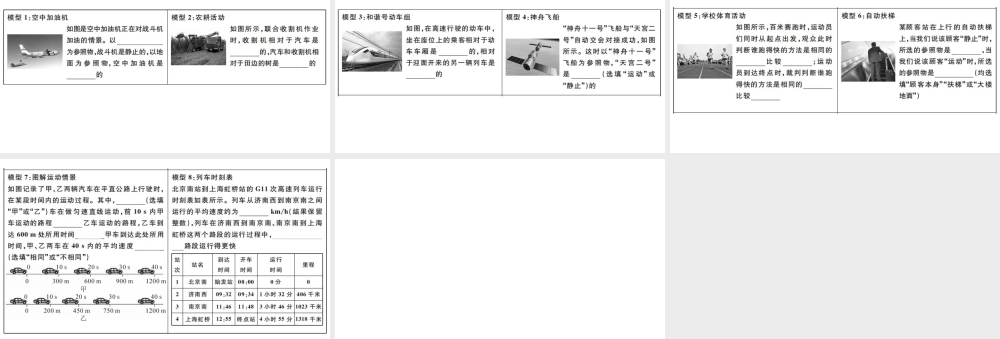 （江西专版）2019秋八年级物理上册 第一章 机械运动经典模型解读课件