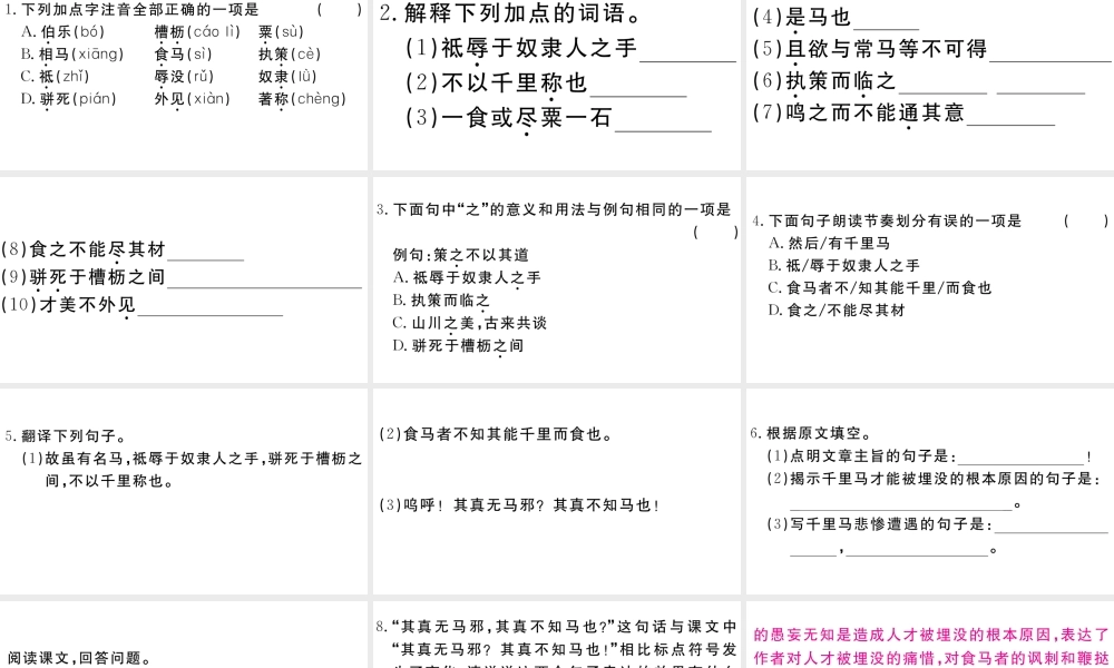 （江西专版）八年级语文下册 第六单元 23 马说习题课件 新人教版-新人教版初中八年级下册语文课件