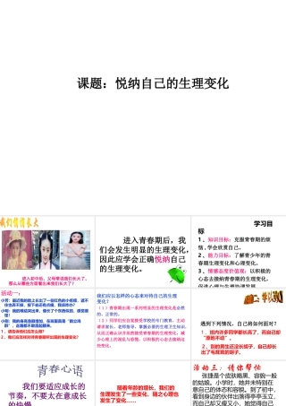 （水滴系列）（秋季版）七年级道德与法治上册 第二单元 青春的脚步 青春的气息 第三课 人们说我们长大了 第2框 悦纳自己的生理变化课件2 鲁人版六三制-鲁人版初中七年级上册政治课件