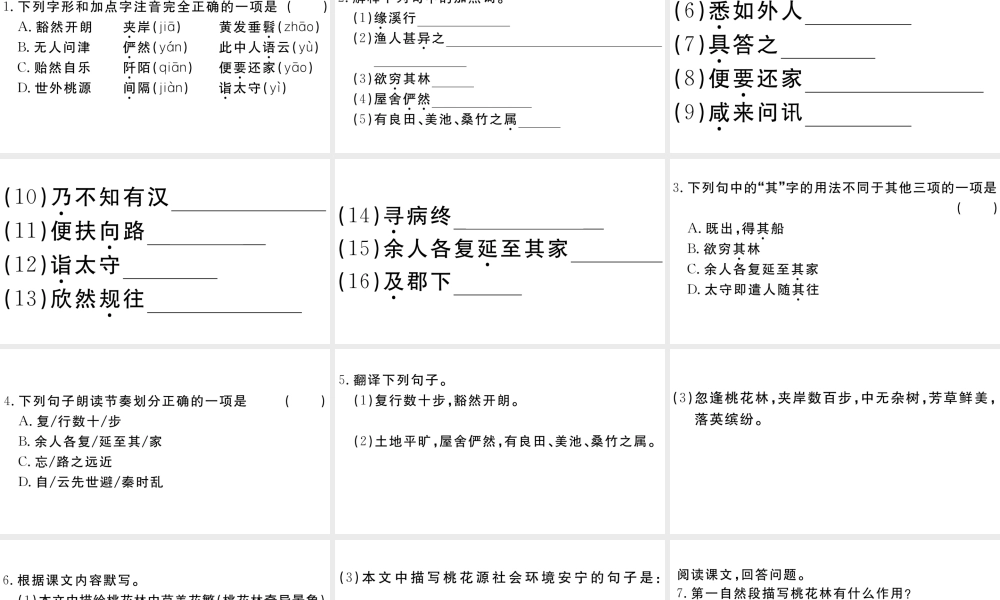 （江西专版）八年级语文下册 第三单元 9 桃花源记习题课件 新人教版-新人教版初中八年级下册语文课件