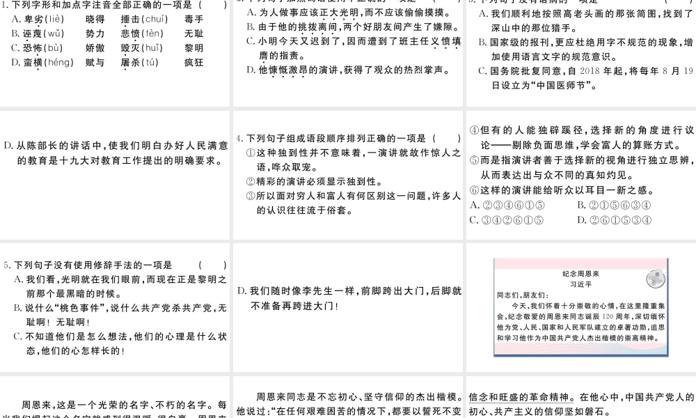 （江西专版）八年级语文下册 第四单元 13 最后一次讲演习题课件 新人教版-新人教版初中八年级下册语文课件